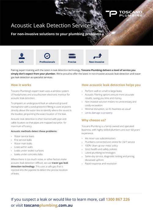 Acoustic Leak Detection Plumbing Melbourne Toscano Plumbing